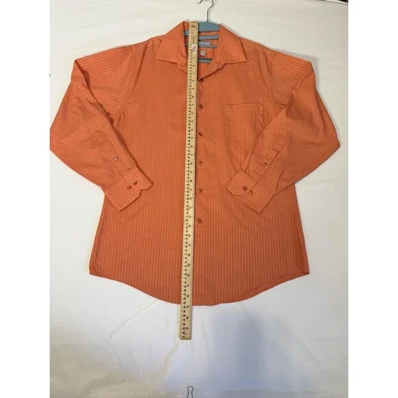 Van Heusen Lux Satin Fitted Dress Shirt Mens 16 32/33 Orange Stripe Button Up. - Picture 4 of 7